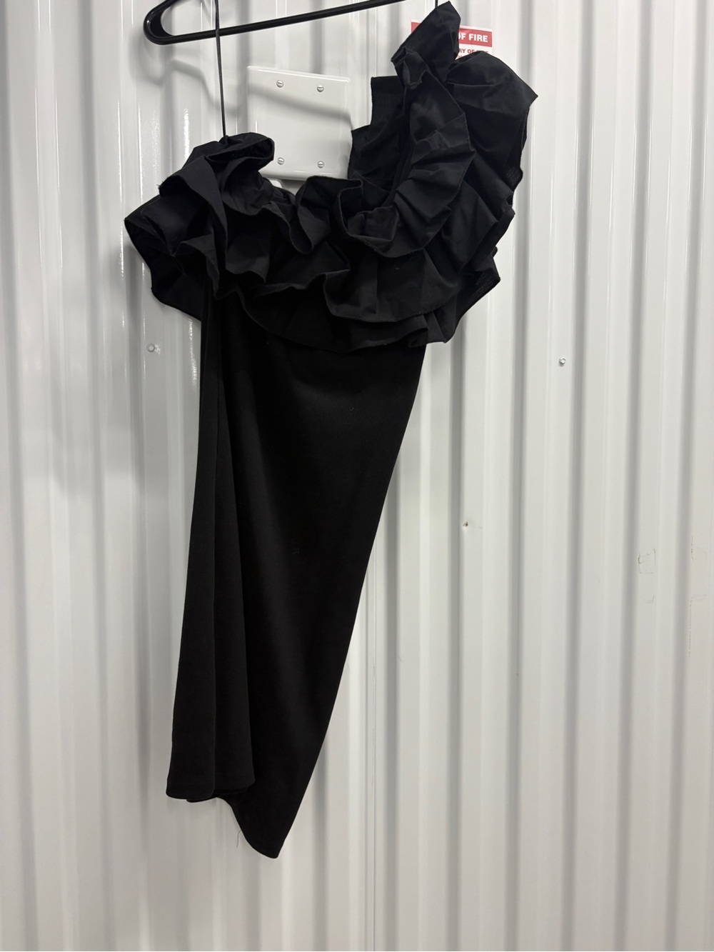 One-Shoulder Black Ruffle Bodycon Mini Dress - Picture 2 of 4